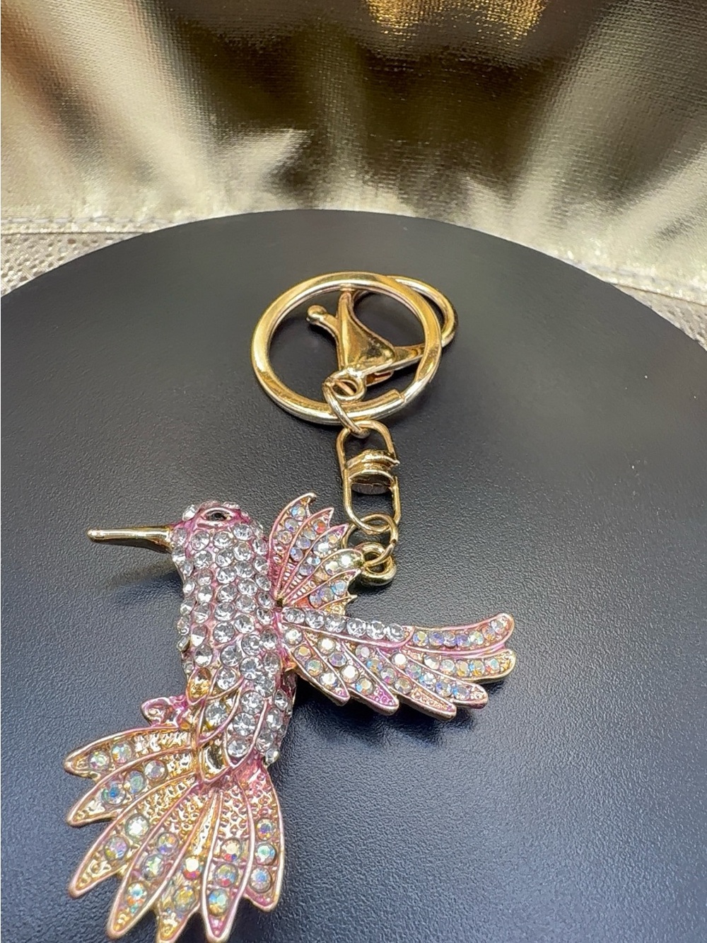 Pink Crystal Hummingbird Keychain Bag Charm